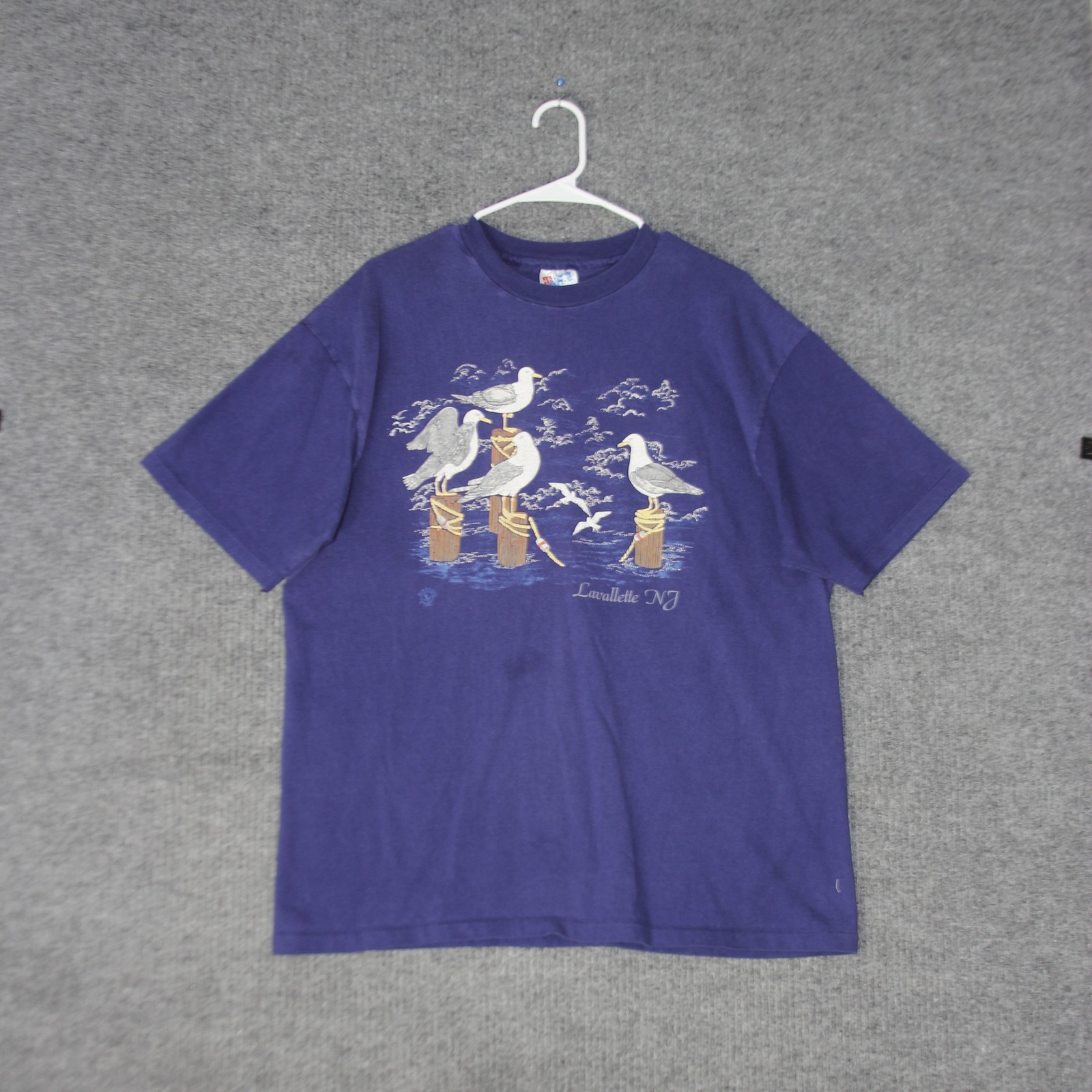 Vintage Hanes Beefy-T Lavallette Nj Seagull Shirt Mens Xl Purple Graphic Tee